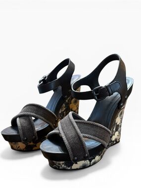 Bottega Veneta Floral Print Platform High Heel Wedge Sandals EU 37 US 7